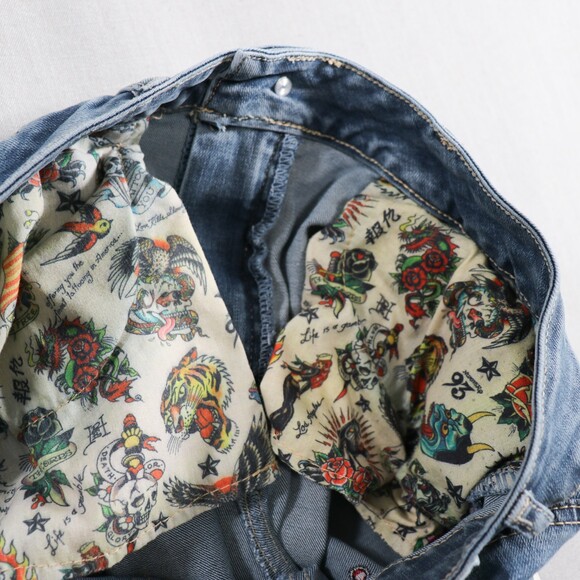 Y2K Ed Hardy Spell Out Bootcut Jeans Womens 32 Skull Snake Embroidered Denim - Picture 10 of 16